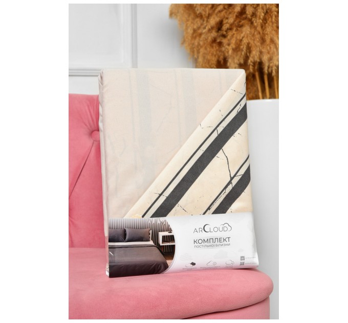 Комплект постільної білизни двоспальний з принтом бежевого кольору 196771L