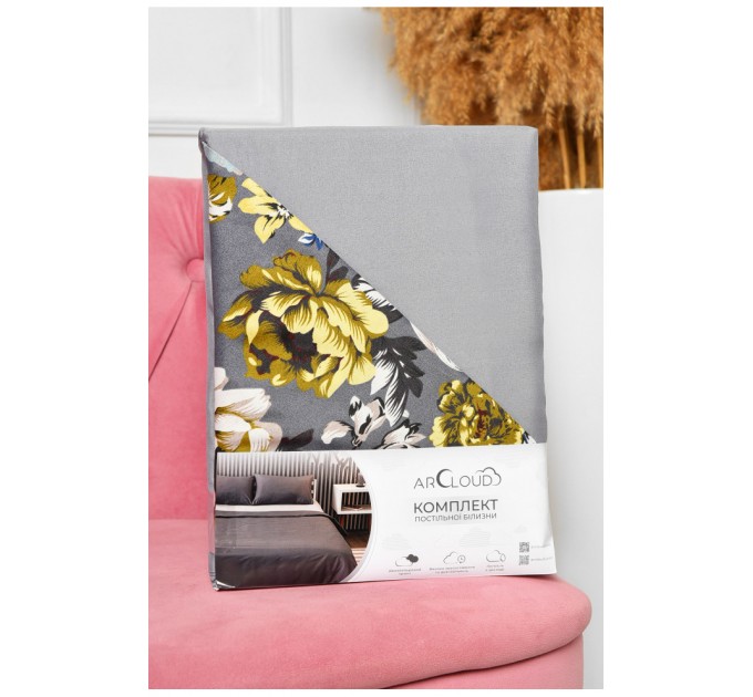 Комплект постільної білизни півтораспальний з принтом сірого кольору 196787L
