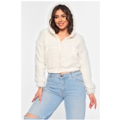 Худые женское тедди на молнии полубатальное белого цвета 196933L