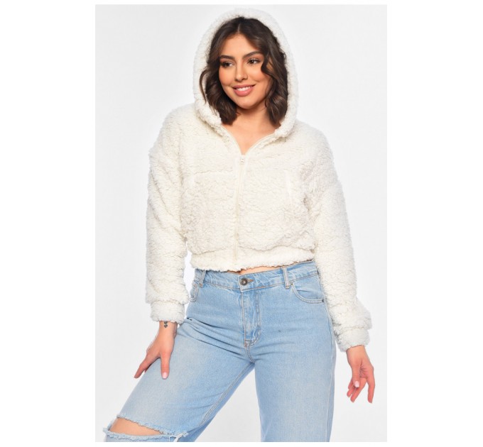 Худые женское тедди на молнии полубатальное белого цвета 196933L