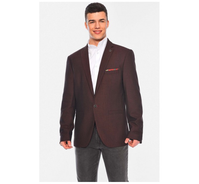 Піджак чоловічий однотонний темно-бордового кольору 197262L