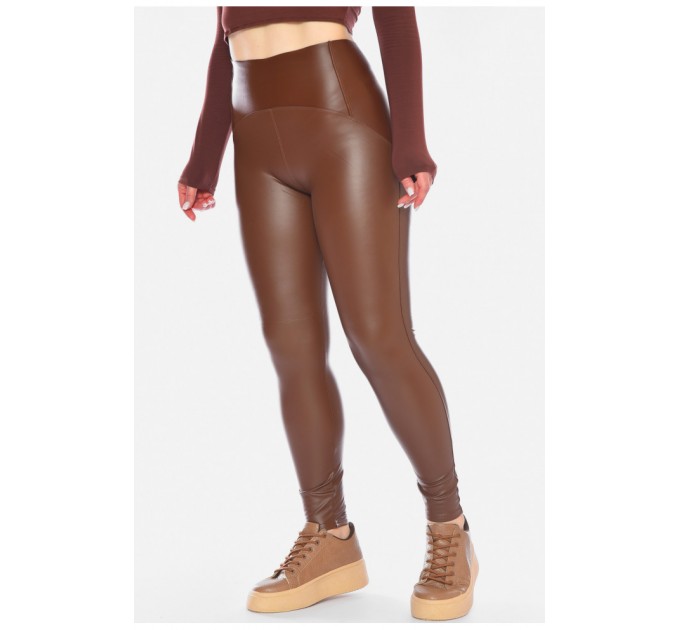 Лосины женские эко-кожа коричневого цвета 198146L