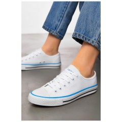 Кеди жіночі текстильні білого кольору на шнурівці 199008L
