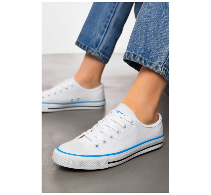 Кеди жіночі текстильні білого кольору на шнурівці 199008L