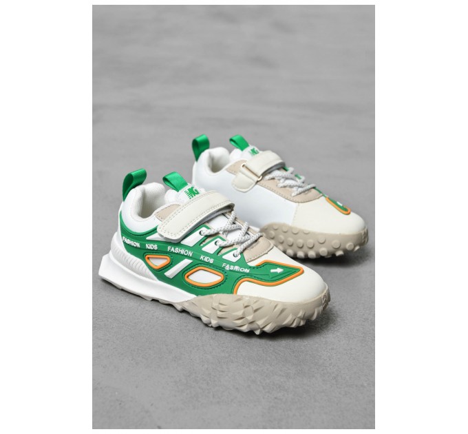 Детские кроссовки бело-зеленого цвета на лепучке 199590L