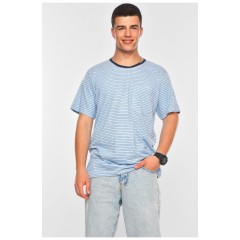 Футболка чоловіча батальна блакитного кольору у смужку 200189L Футболка чоловіча батальна блакитного кольору у смужку 200189L