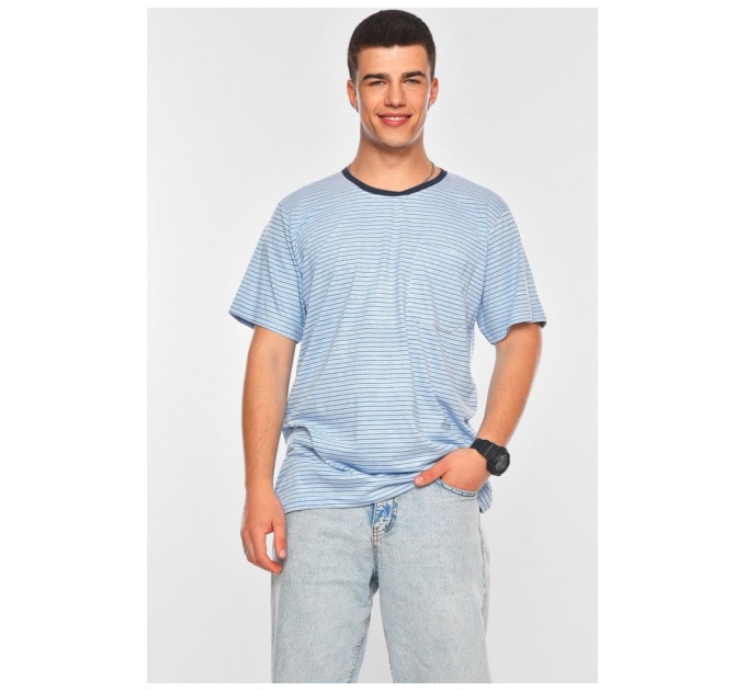 Футболка мужская батальная голубого цвета в полоску 200189L
