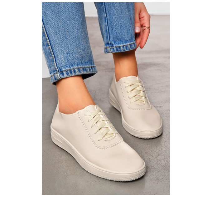 Мокасини жіночі бежевого кольору на шнурівці 200968L