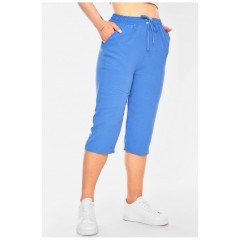 Бриджи женские полубатальные темно-голубого цвета 201083L