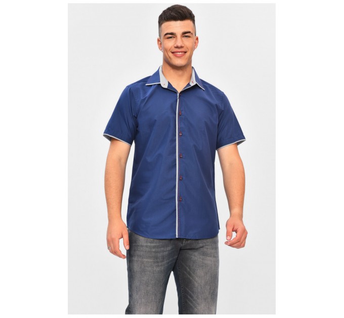 Мужская рубашка однотонная темно-синего цвета 201352L