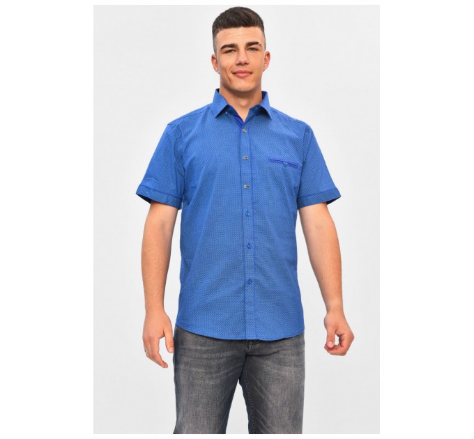 Мужская рубашка однотонная синего цвета 201371L