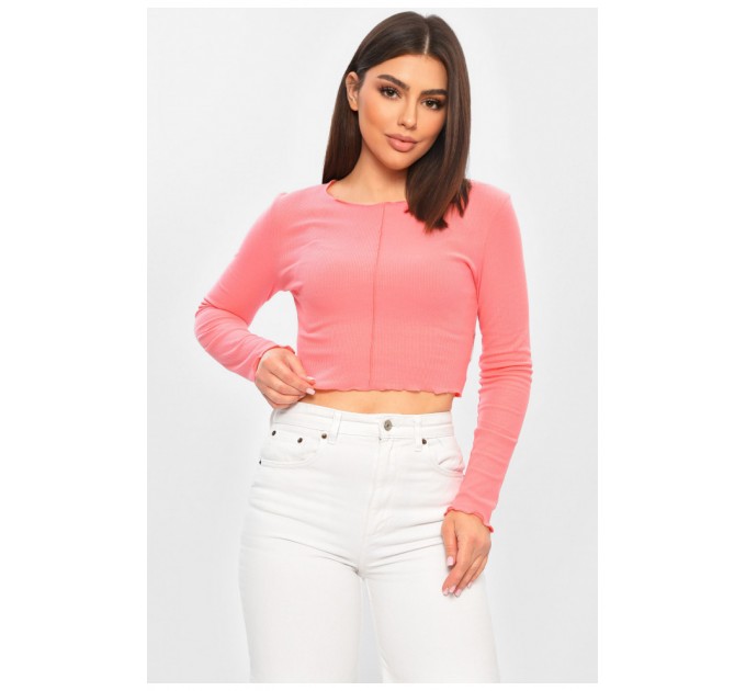 Кофта женская однотонная в рубчике розового цвета 201962L