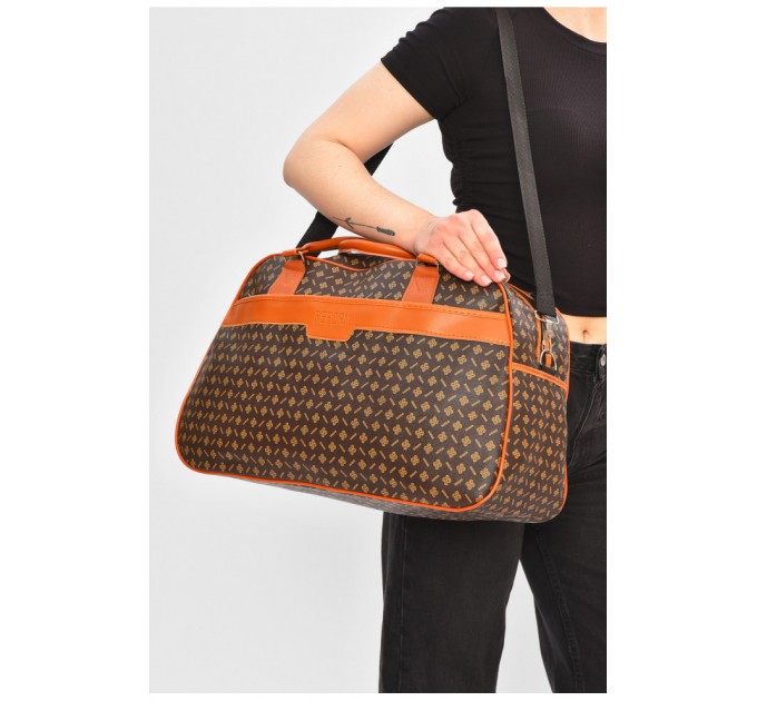 Сумка дорожня унісекс екошкіра коричневого кольору з принтом 202930L