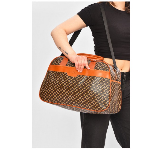 Сумка дорожня унісекс екошкіра коричневого кольору з принтом 202932L