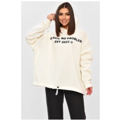 Худі жіноче на флісі молочного кольору з написом 203190L