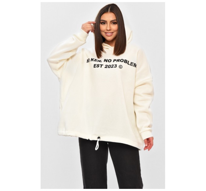 Худі жіноче на флісі молочного кольору з написом 203190L