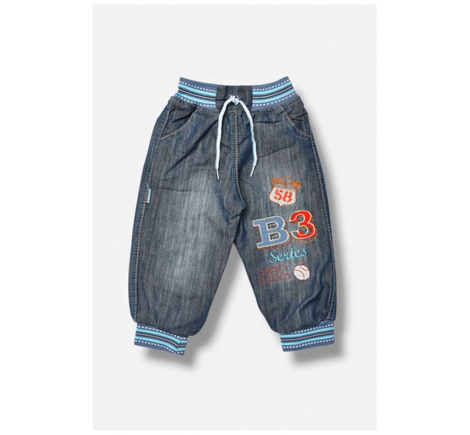 Джинсы детские для мальчика синего цвета зима на меху 203430L