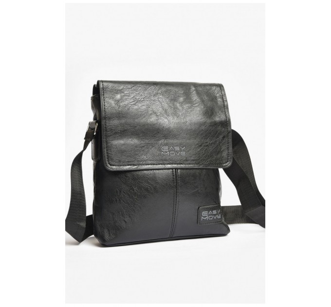 Сумка чоловіча через плече з екошкіри чорного кольору 203615L