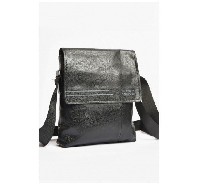 Сумка чоловіча через плече з екошкіри чорного кольору 203617L