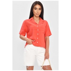 Сорочка жіноча з тканини жатка червоного кольору 204428L Сорочка жіноча з тканини жатка червоного кольору 204428L