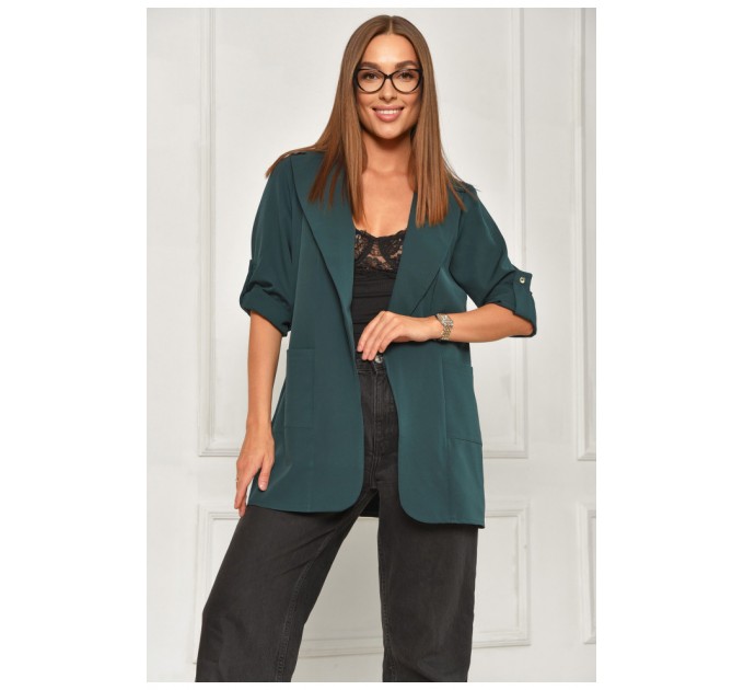 Женский пиджак однотонный темно-зеленого цвета 204703L