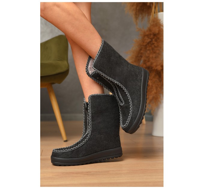 Бурки жіночі на хутрі темно-сірого кольору 204892L