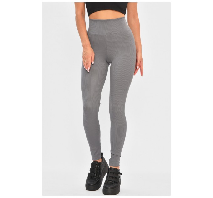 Лосины женские однотонные в рубчике серого цвета 204986L