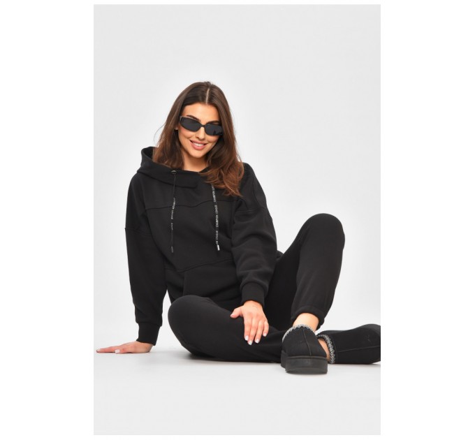 Спортивний костюм жіночий на флісі чорного кольору 205189L