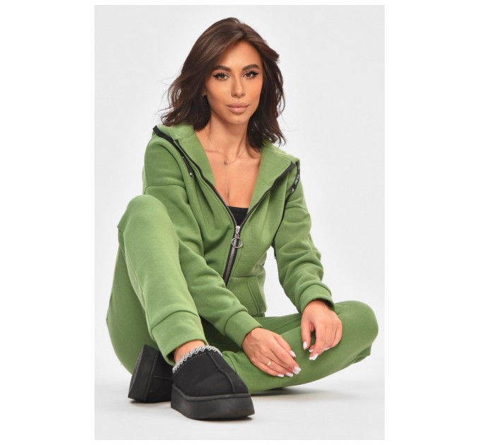 Спортивний костюм жіночий на флісі зеленого кольору 205193L