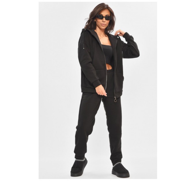 Спортивний костюм жіночий на флісі чорного кольору 205194L