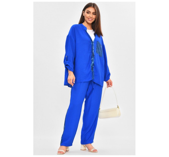 Костюм женский темно-синего цвета с пайетками 205287L