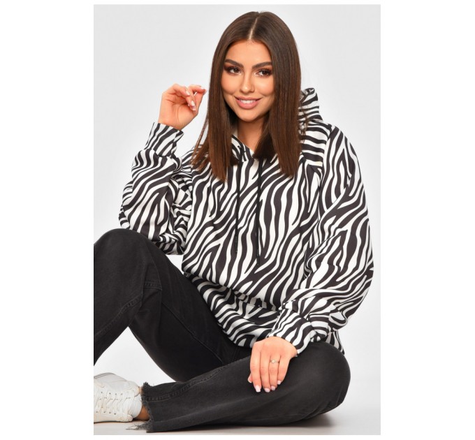 Худі жіноче напівбатальне утеплене чорного кольору з принтом 205855L