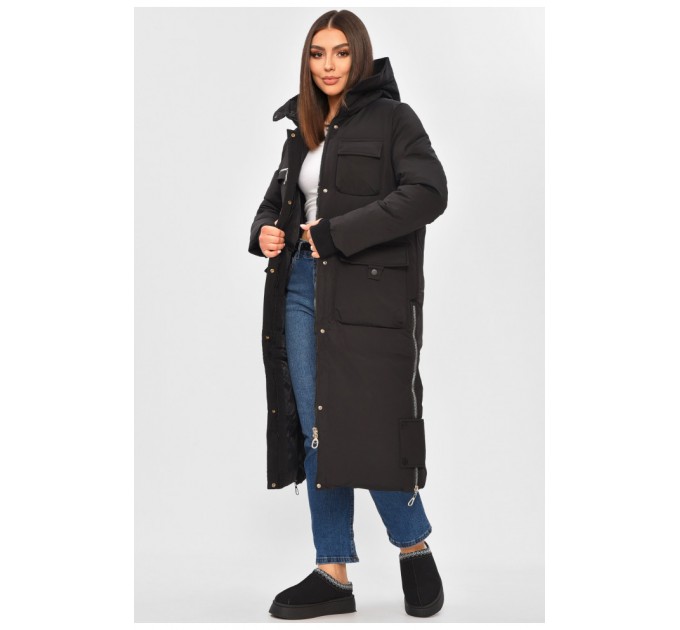 Женская куртка удлиненная зима черного цвета 206060L