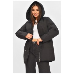 Куртка жіноча демісезонна однотонна чорного кольору 206128L