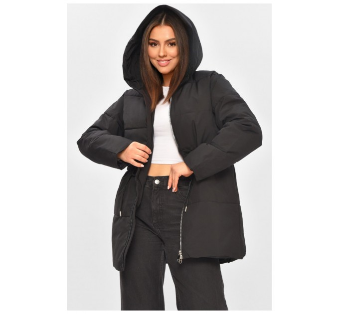 Куртка жіноча демісезонна однотонна чорного кольору 206128L