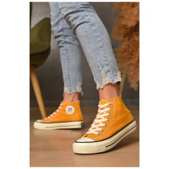 Кеди жіночі високі помаранчевого кольору на шнурівці текстиль 206218L