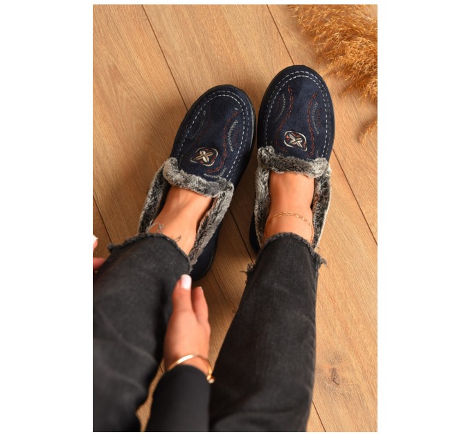 Тапочки женские на меху синего цвета 206307L