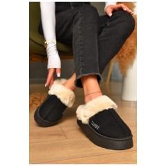 Домашні капці жіночі на хутрі чорного кольору 206332L Домашні капці жіночі на хутрі чорного кольору 206332L