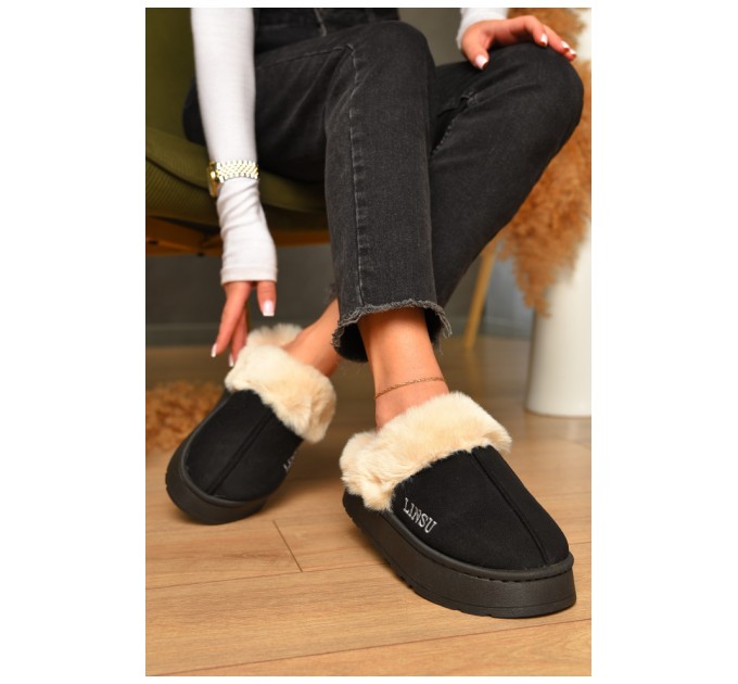 Домашні капці жіночі на хутрі чорного кольору 206332L