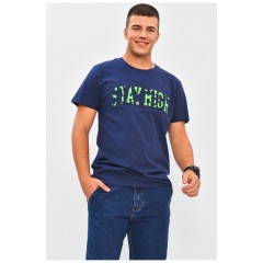 Футболка чоловіча темно-синього кольору з принтом 206338L