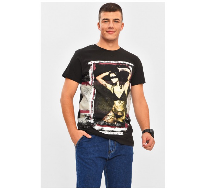 Футболка чоловіча чорного кольору з принтом 206341L