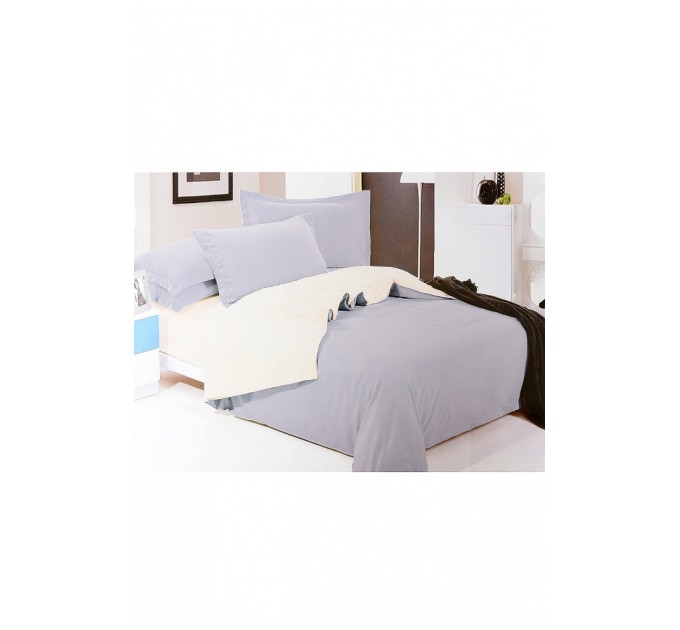 Комплект постільної білизни сірий з молочним півторка 152475L