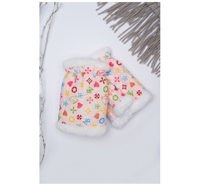 Митенки детские для девочки светло-розового цвета с принтом на 9-12 лет 152740L