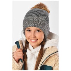 Шапка дитяча тепла сірого кольору для дівчинки на 10-14 років 153179L Шапка дитяча тепла сірого кольору для дівчинки на 10-14 років 153179L
