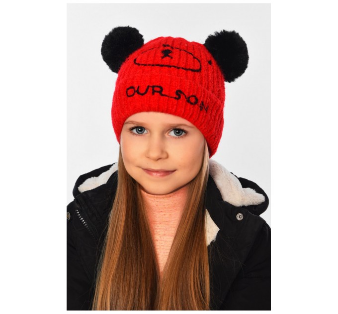 Шапка дитяча тепла червоного кольору на 3-4 роки 153204L
