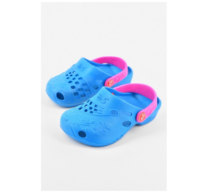 Кроксы детские для девочки голубого цвета с розовым ободком 156185L