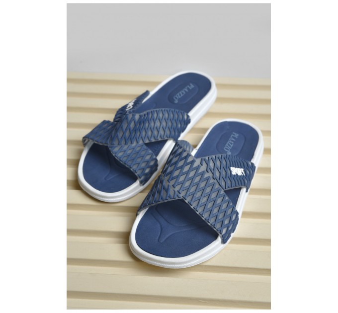 Шльопанці чоловічі синього кольору з написом 156223L