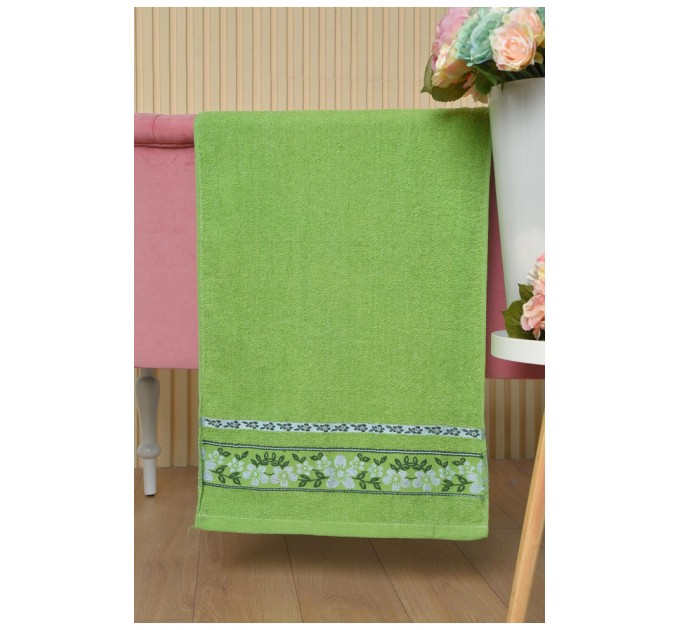 Рушник для обличчя махровий зеленого кольору 164176L