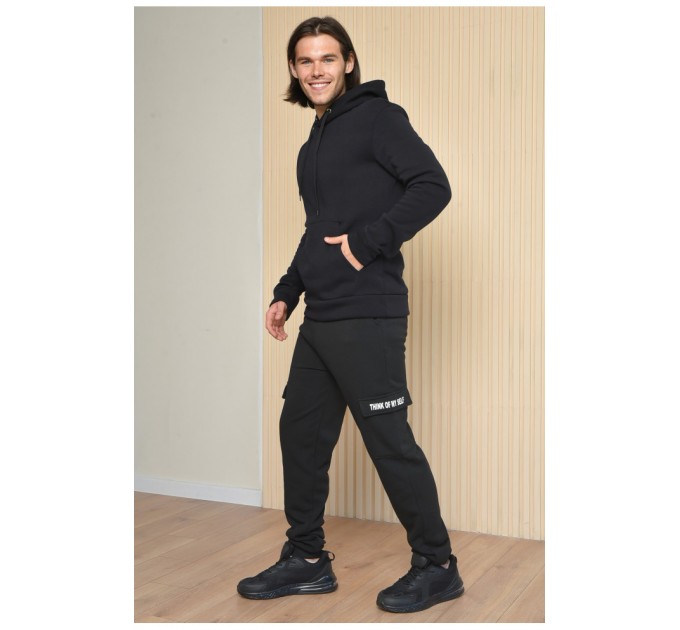 Спортивні штани чоловічі на флісі чорного кольору 165462L