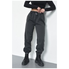 Спортивні штани жіночі на флісі графітового кольору 168401L